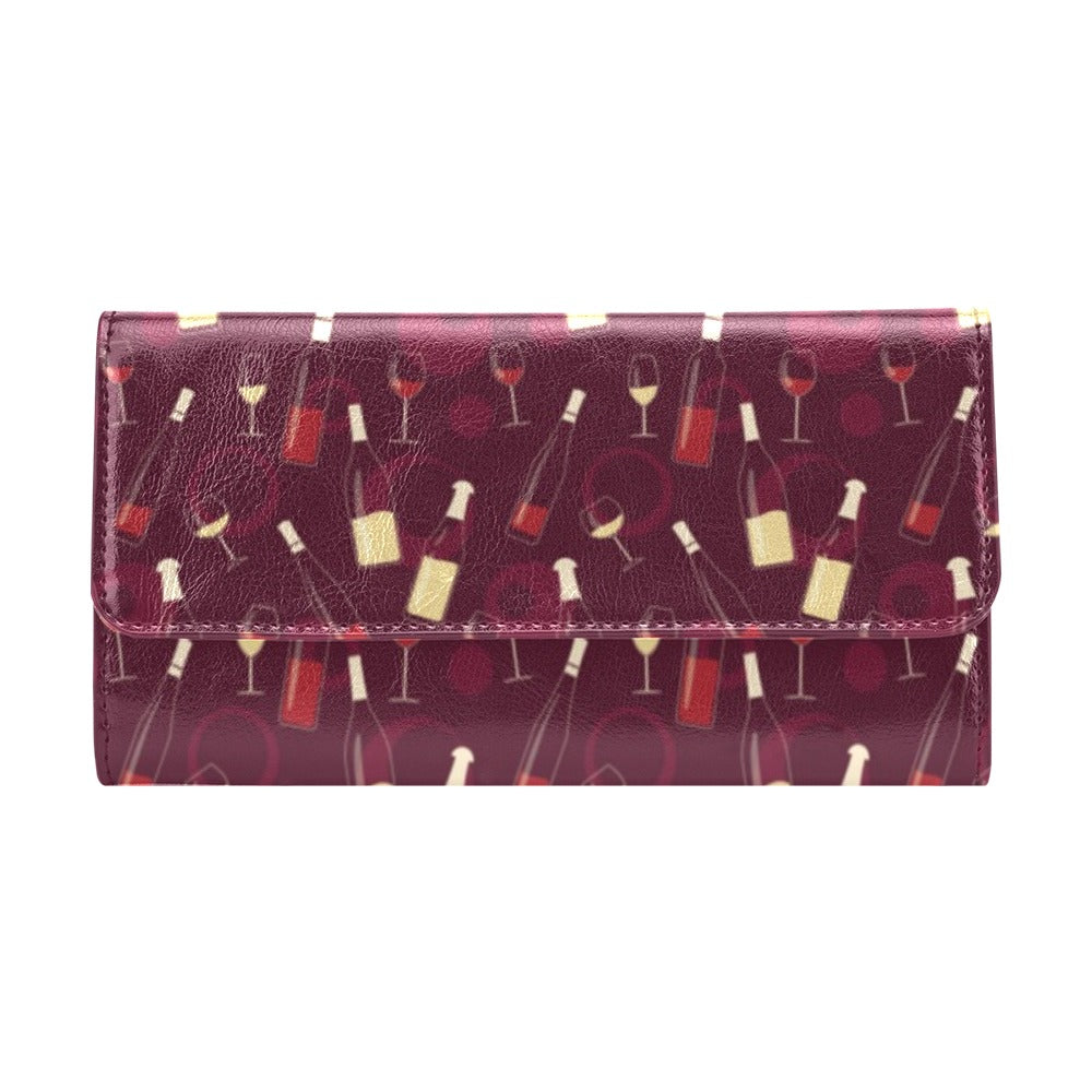 Wine Themed Pattern Print Women's Trifold Wallet
