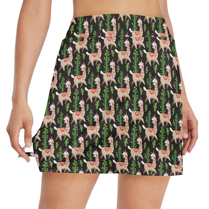Alpaca Cactus Design Themed Print 17" Golf & Pickleball Skort with Pockets