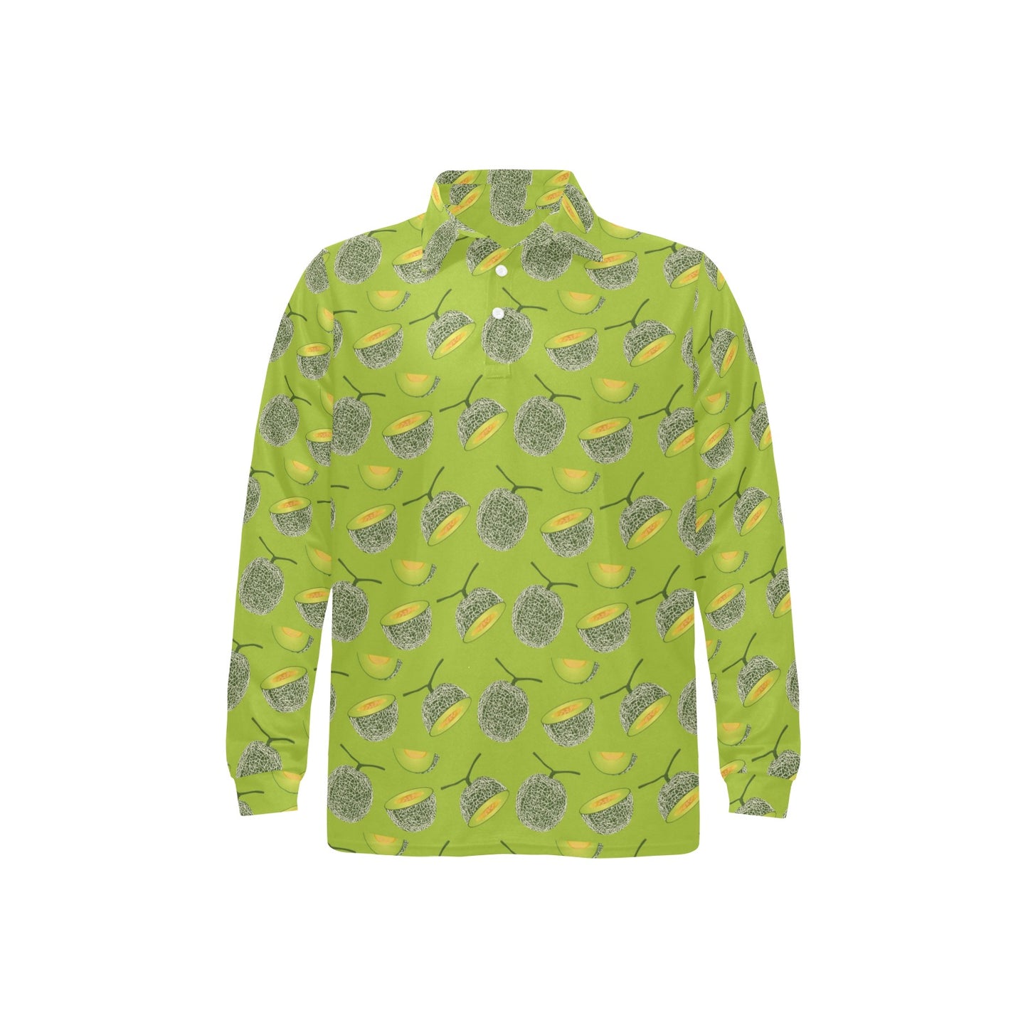 Cantaloupe Pattern Print Design 03 Long Sleeve Polo Shirt For Men's