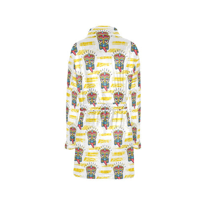 Tiki Smile Mask Print Pattern Women's Fleece Robe