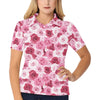 Pink Red Rose Pattern Print Women's Polo Shirt