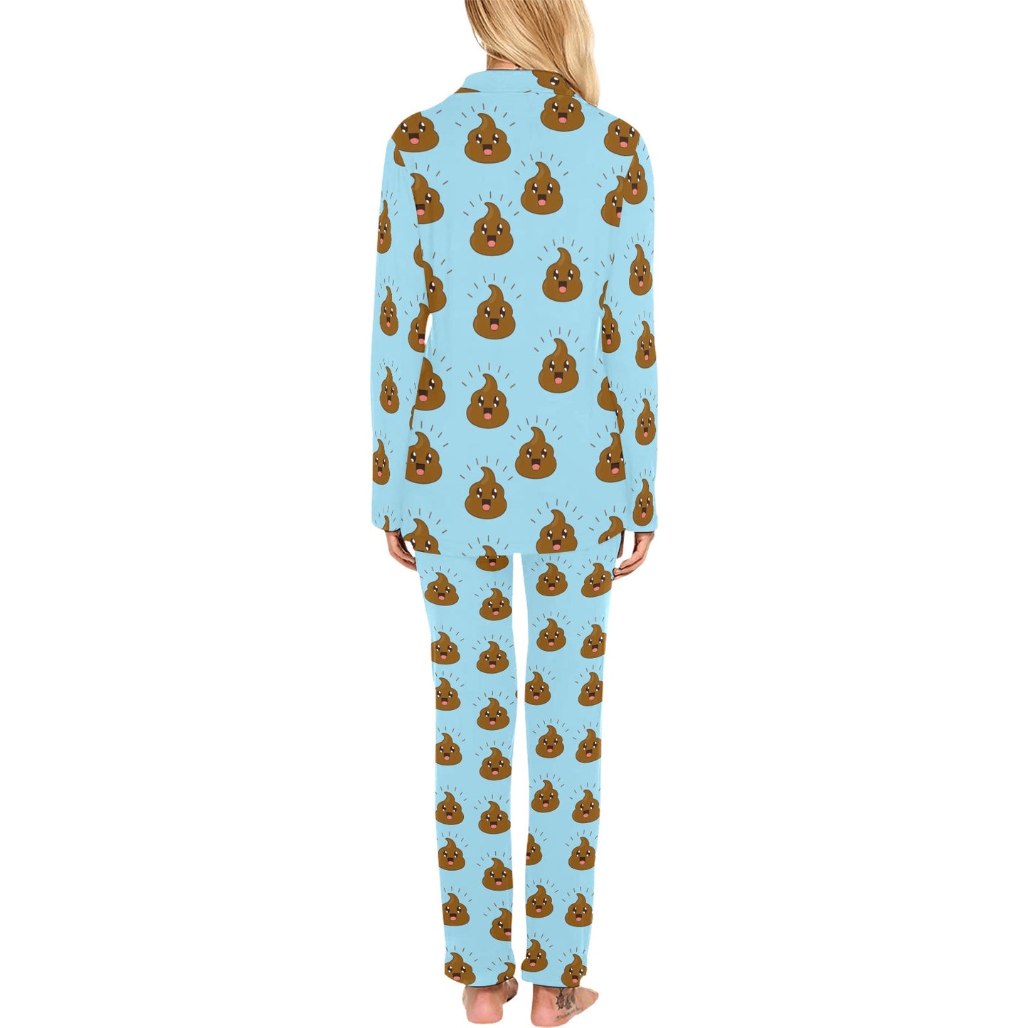 Poop Emoji Pattern Print Design A03 Women's Long Pajama Set