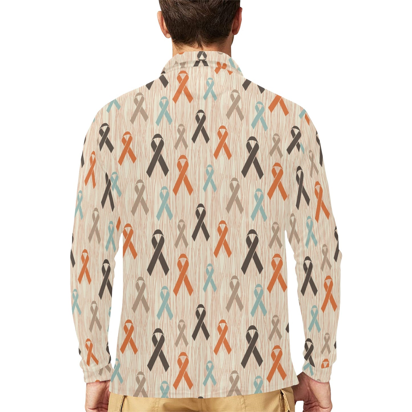 Cancer Awareness Pattern Print Design 01 Long Sleeve Polo Shirt For Men's