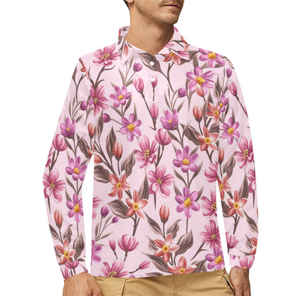 Summer Floral Pattern Print Design SF09 Long Sleeve Polo Shirt For Men's