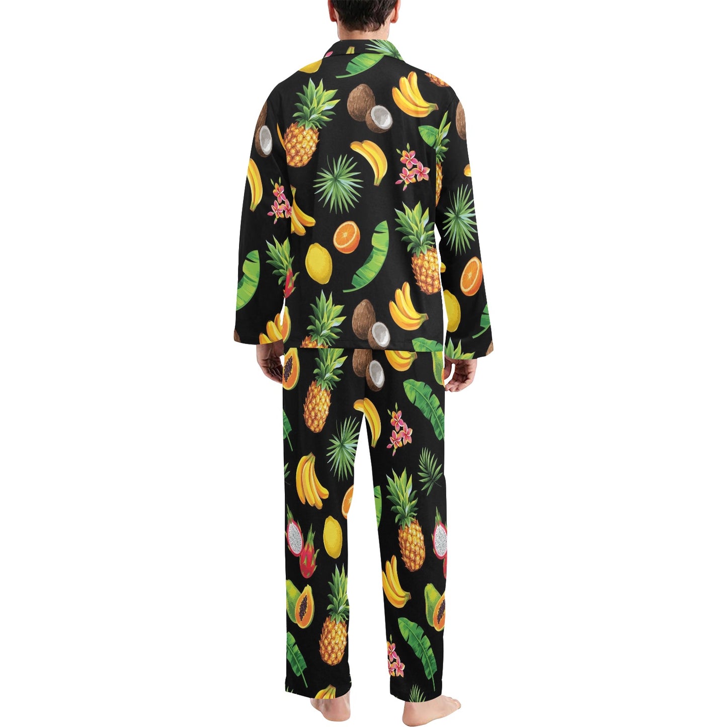 Tropical Fruits Pattern Print Design TF03 Men's Long Pajama Set
