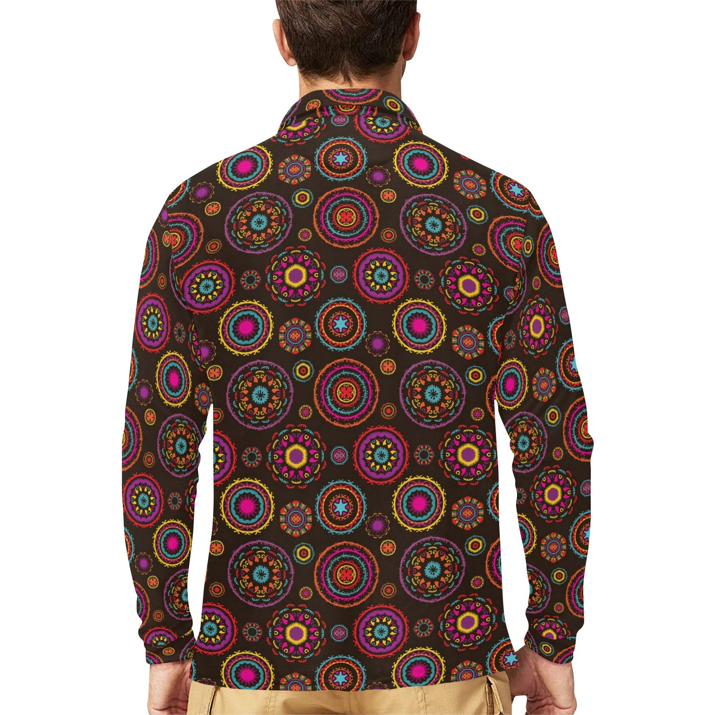 Bohemian Pattern Print Design 01 Long Sleeve Polo Shirt For Men's