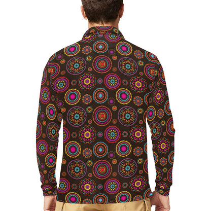 Bohemian Pattern Print Design 01 Long Sleeve Polo Shirt For Men's
