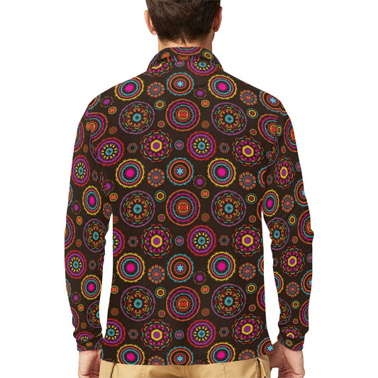 Bohemian Pattern Print Design 01 Long Sleeve Polo Shirt For Men's
