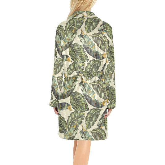 Banana Leaf Pattern Print Design BL08 Women's Fleece Robe