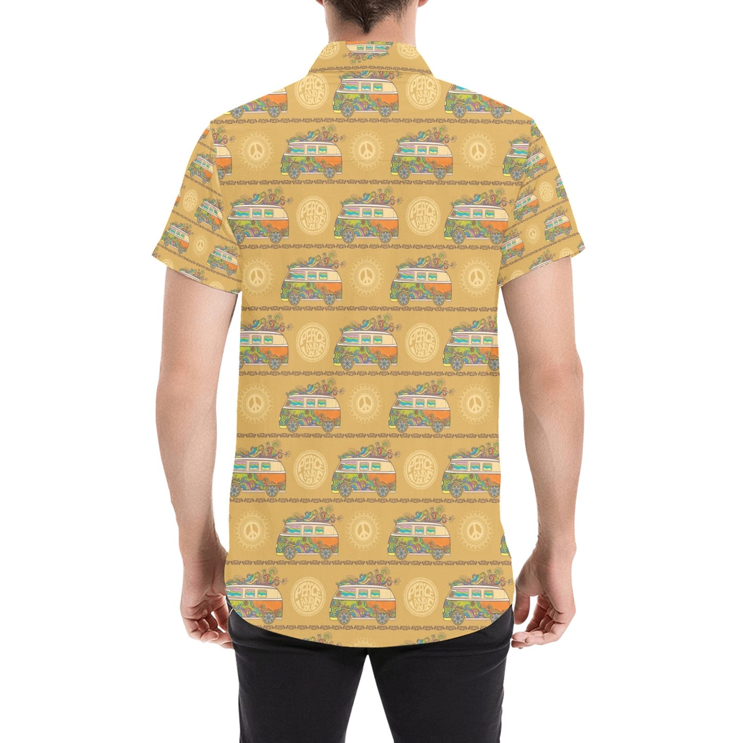 Hippie Van Print Design LKS304 Men Short Sleeve Button Up Shirt