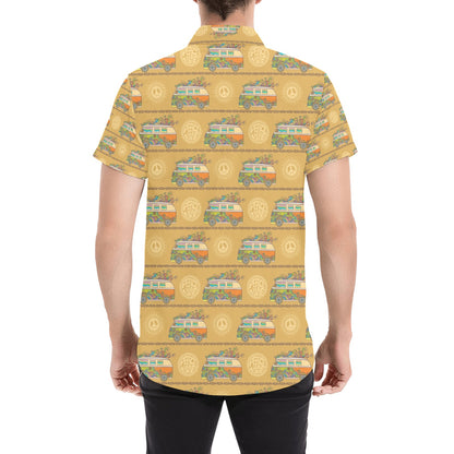 Hippie Van Print Design LKS304 Men Short Sleeve Button Up Shirt