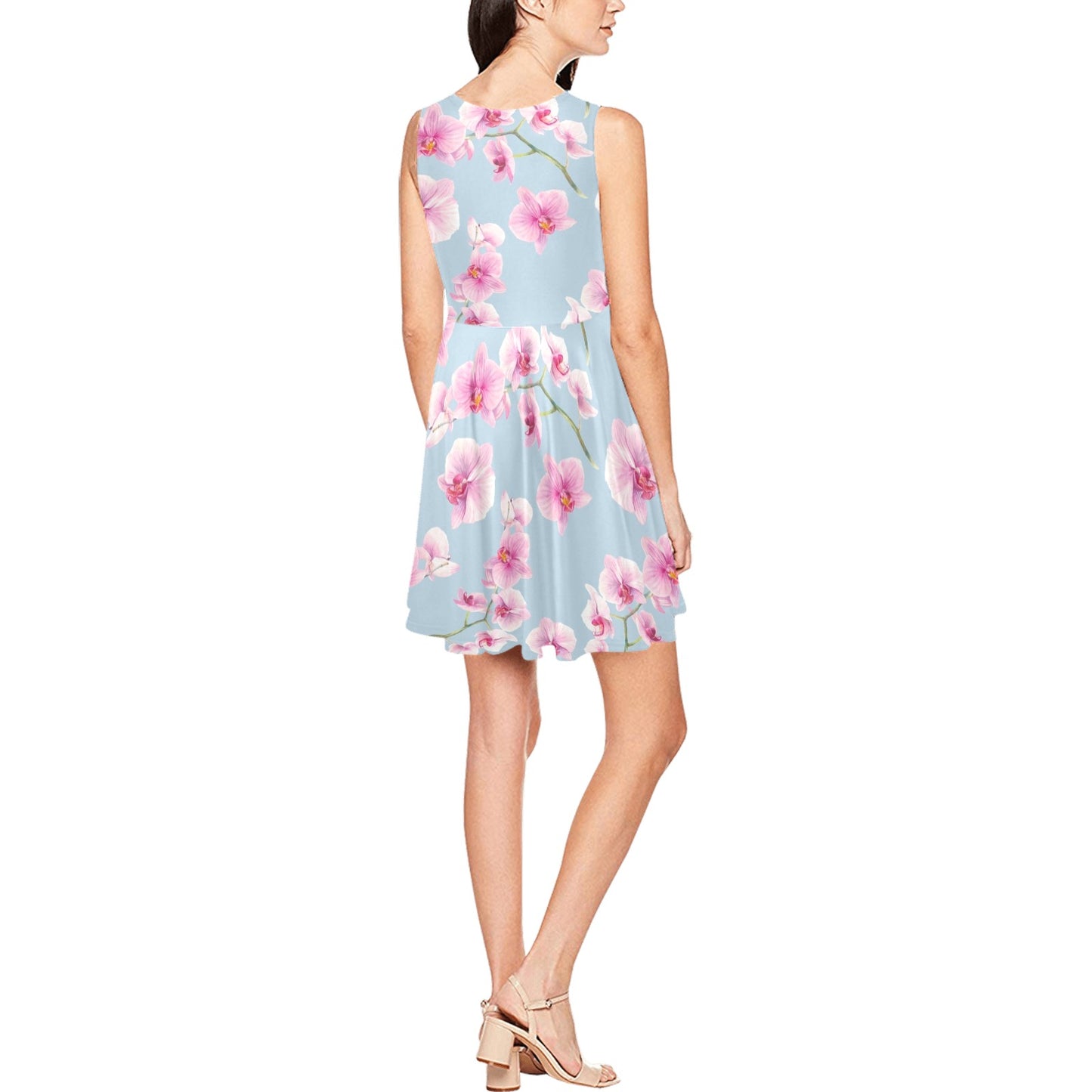 Orchid Pink Pattern Print Design OR01 Sleeveless Dress