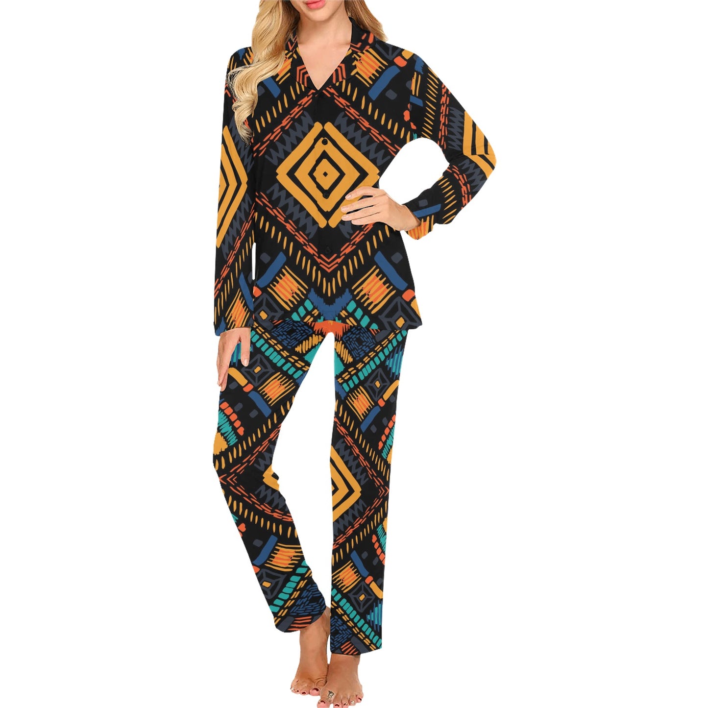 Kente Pattern Print Design 05 Women's Long Pajama Set