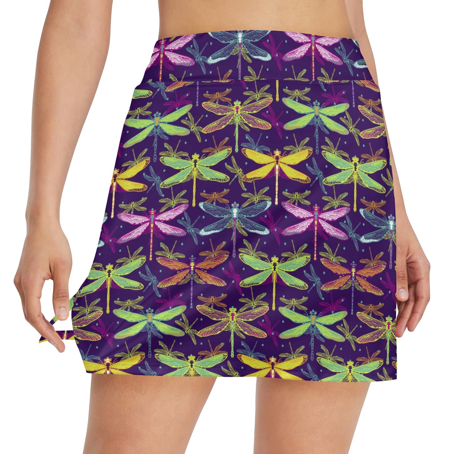 Dragonfly Neon Color Print Pattern 17" Golf & Pickleball Skort with Pockets