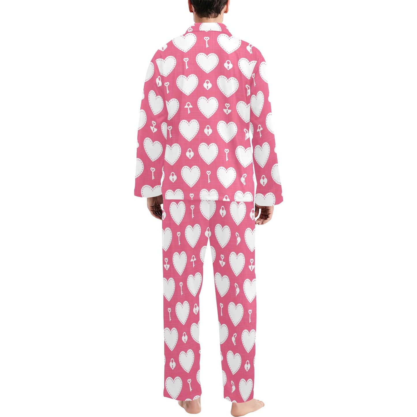 Heart Key Pattern Print Design HE09 Men's Long Pajama Set