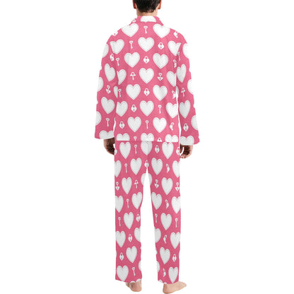 Heart Key Pattern Print Design HE09 Men's Long Pajama Set