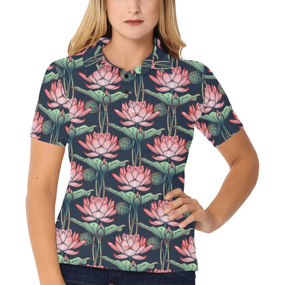 Water Lily Pattern Print Design WL03 Women's Polo Shirt