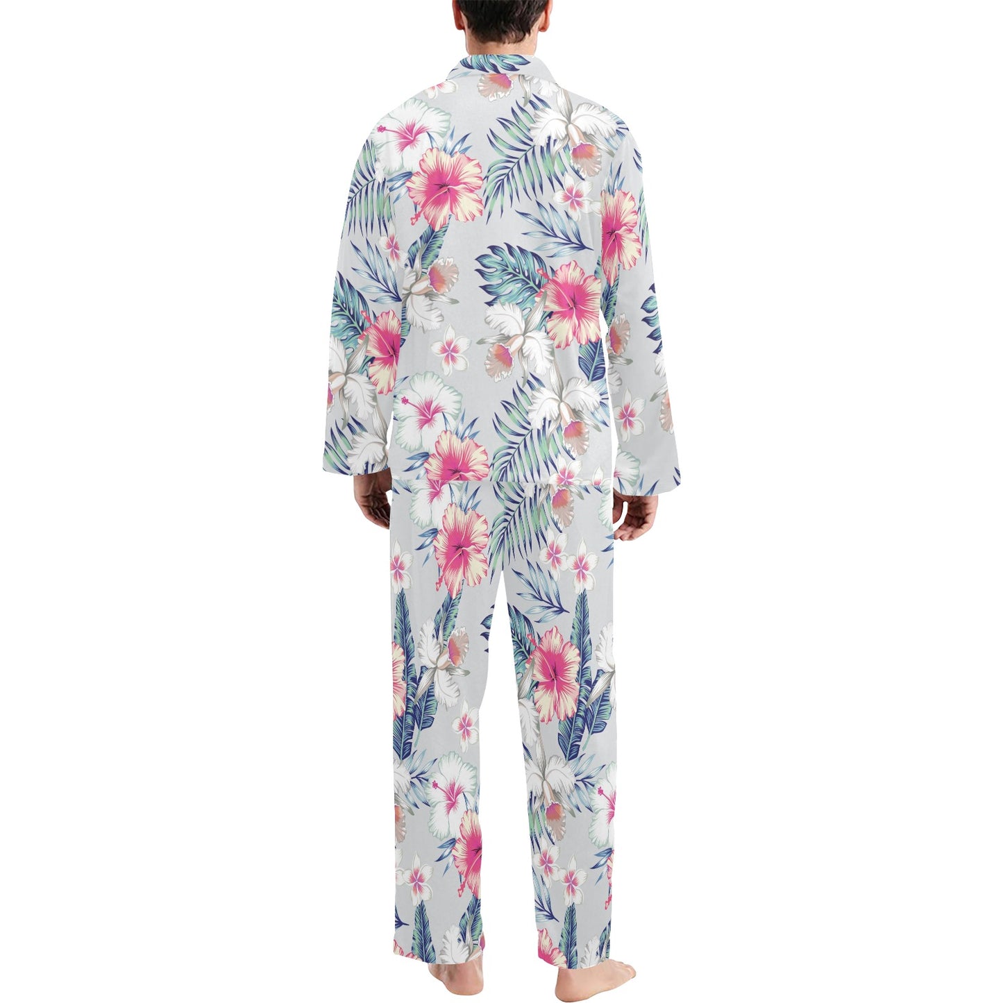 Hibiscus Print Men's Long Pajama Set