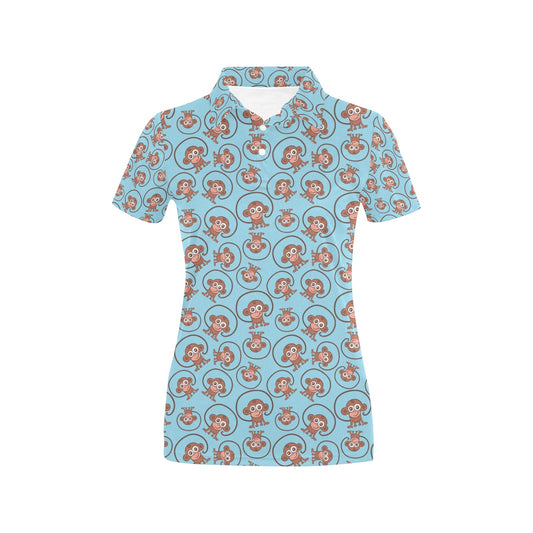 Monkey Cute Design Themed Print Women's Polo Shirt