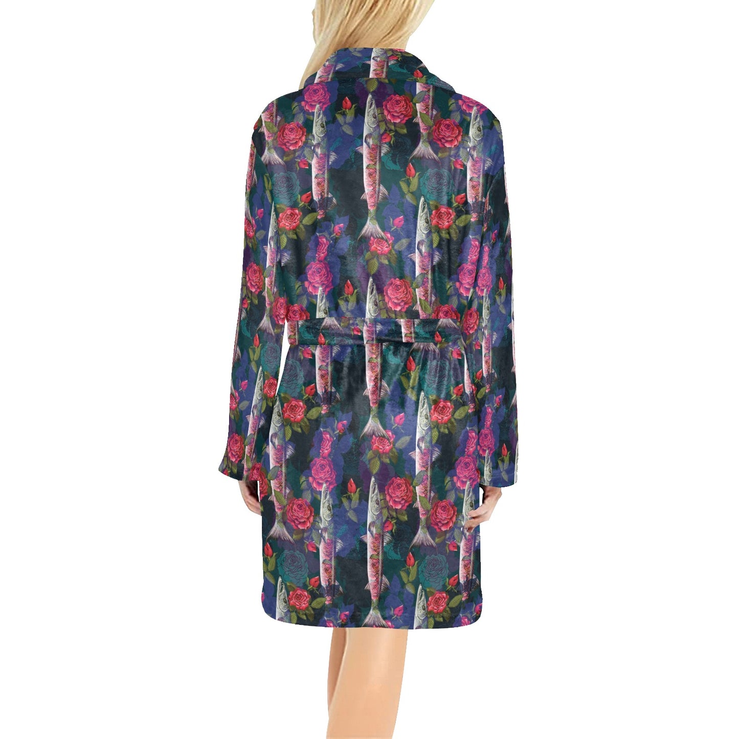 Barracuda with Folwer Pattern Print Design 01 Women's Fleece Robe