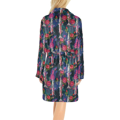 Barracuda with Folwer Pattern Print Design 01 Women's Fleece Robe
