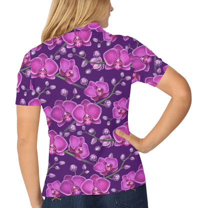 Orchid Pattern Print Design A03 Women's Polo Shirt