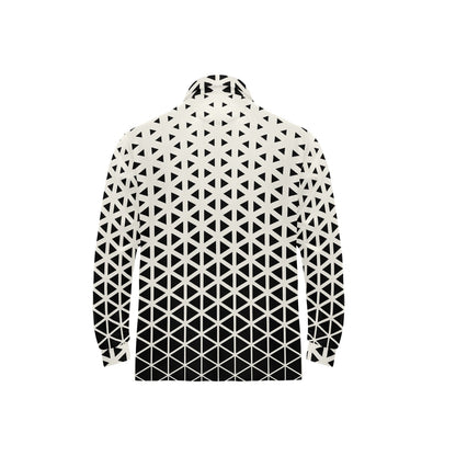 Geometric Black White Pattern Print Design 03 Long Sleeve Polo Shirt For Men's