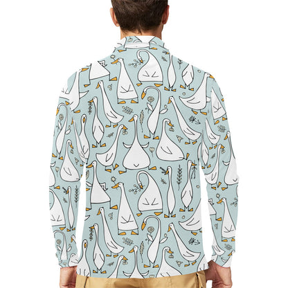 Goose Pattern Print Design 03 Long Sleeve Polo Shirt For Men's