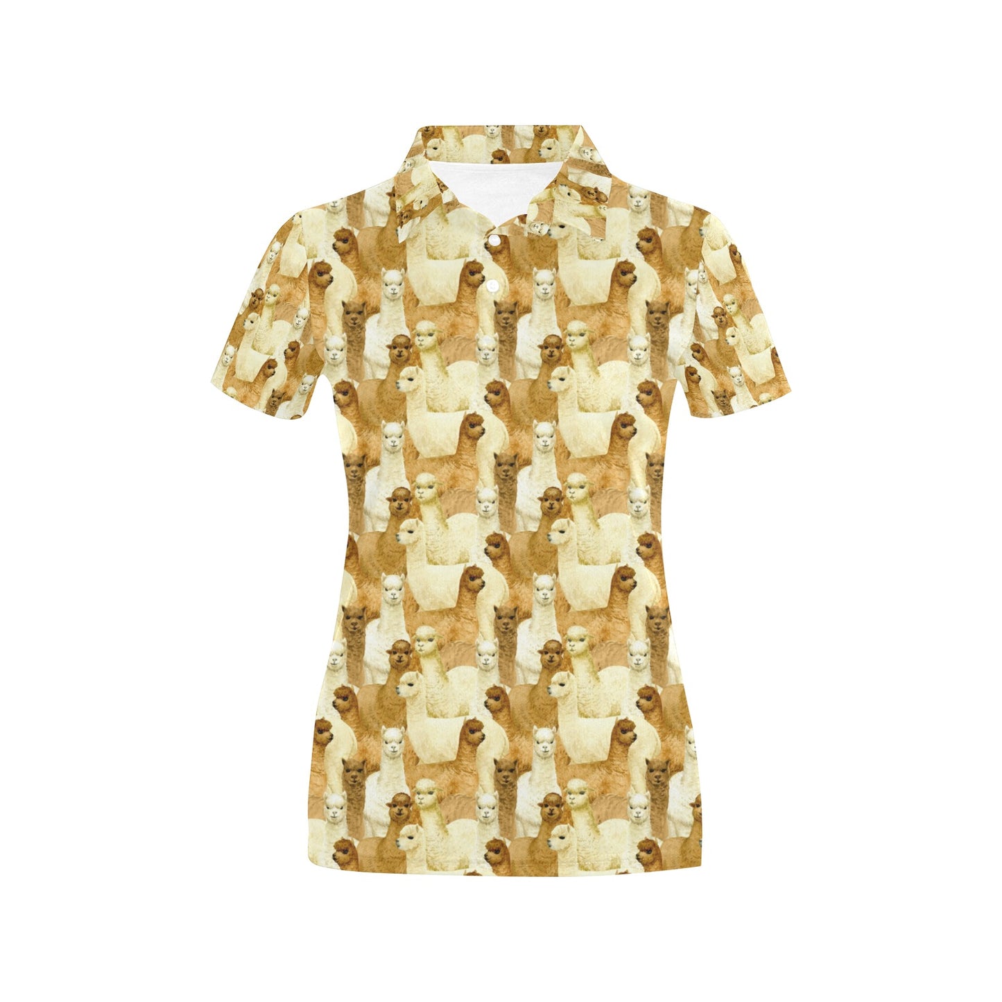 Alpaca Watercolor Design Themed Print Women's Polo Shirt