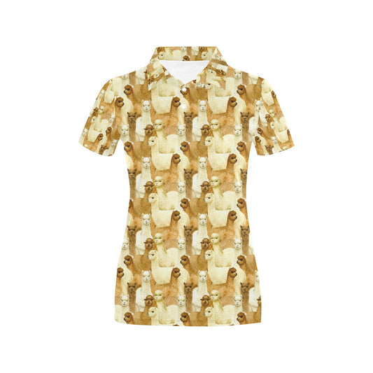 Alpaca Watercolor Design Themed Print Women's Polo Shirt
