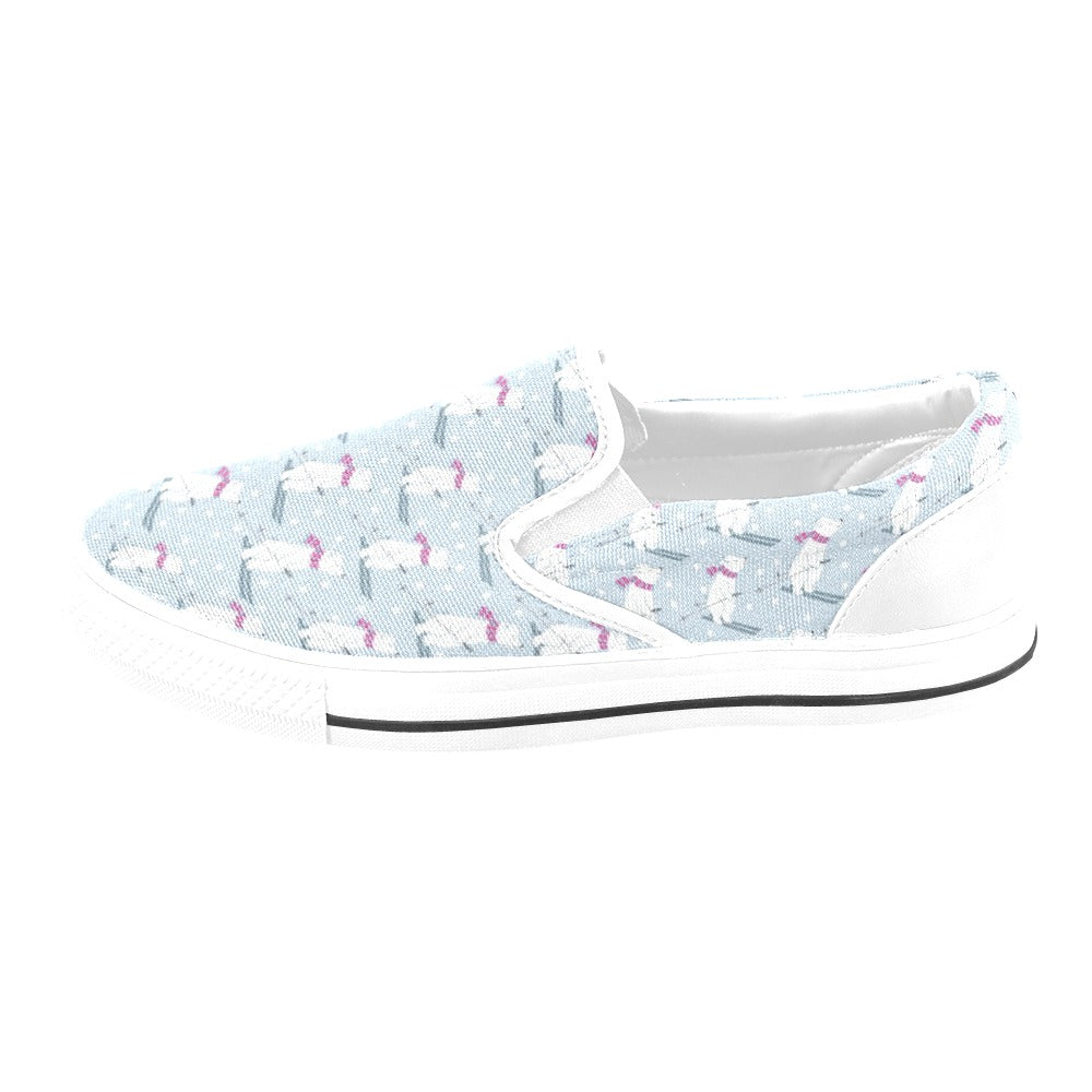 Ski Print Design LKS307 White Slip Ons Canvas Women's Shoes