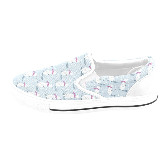 Ski Print Design LKS307 White Slip Ons Canvas Women's Shoes
