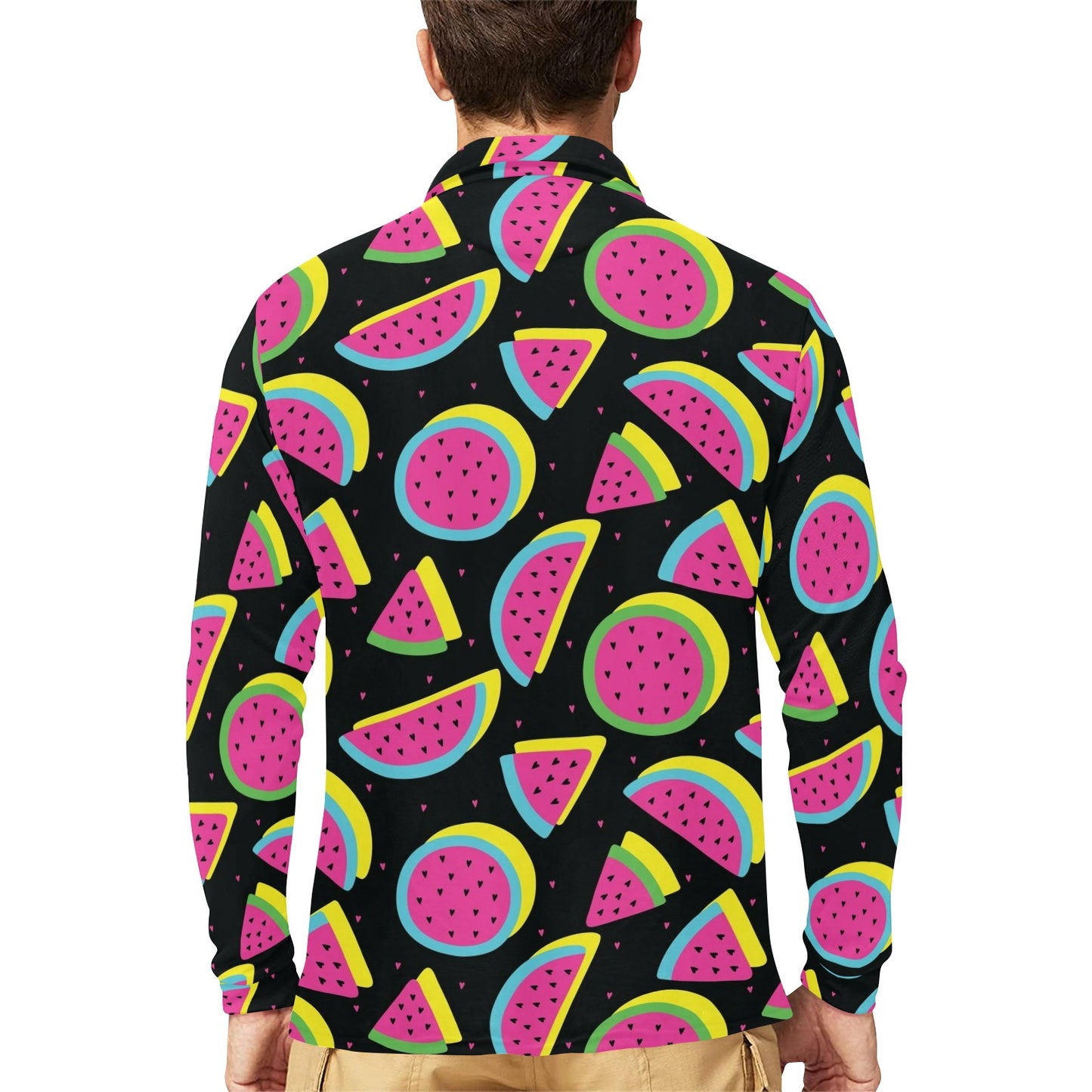 Watermelon Pattern Print Design WM07 Long Sleeve Polo Shirt For Men's