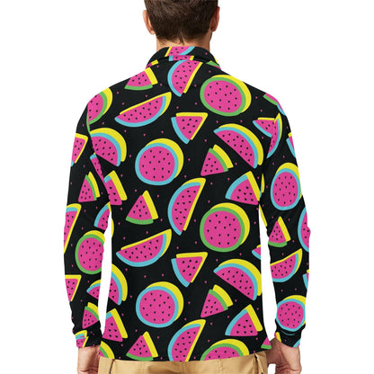 Watermelon Pattern Print Design WM07 Long Sleeve Polo Shirt For Men's
