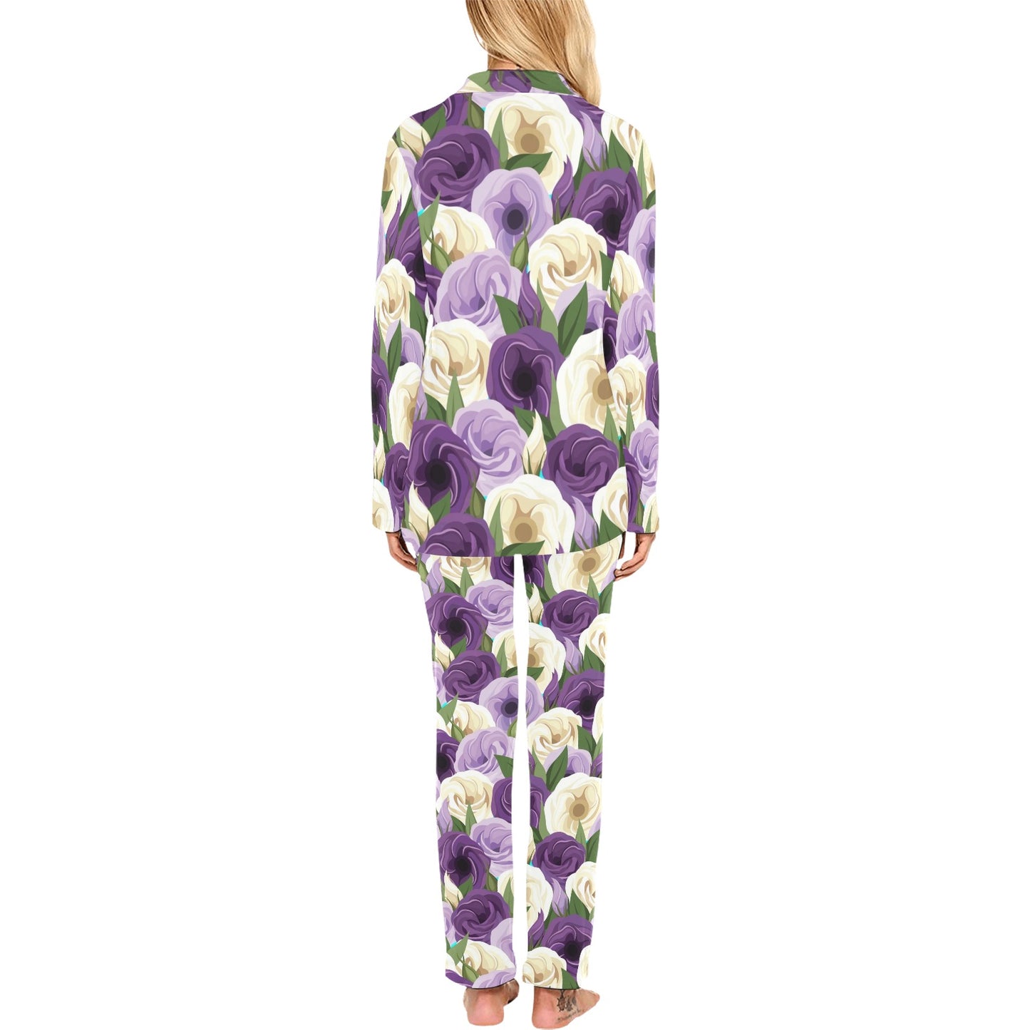 Lisianthus Pattern Print Design LT01 Women's Long Pajama Set