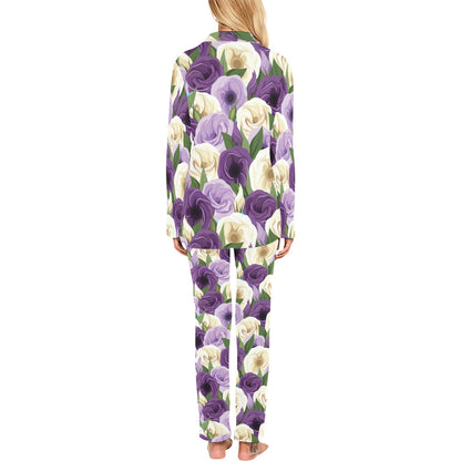 Lisianthus Pattern Print Design LT01 Women's Long Pajama Set