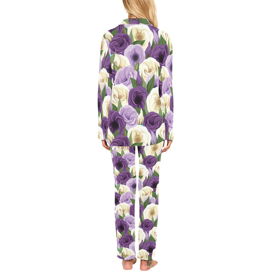 Lisianthus Pattern Print Design LT01 Women's Long Pajama Set