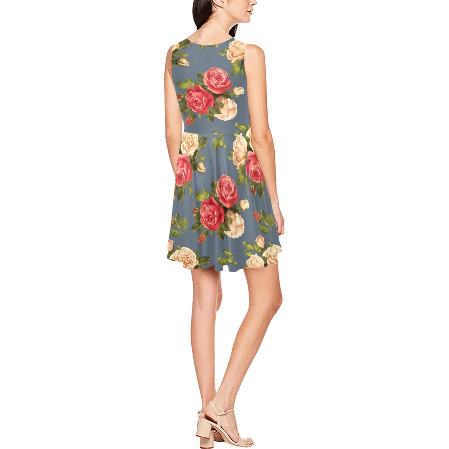 Rose Pattern Print Design RO017 Sleeveless Dress