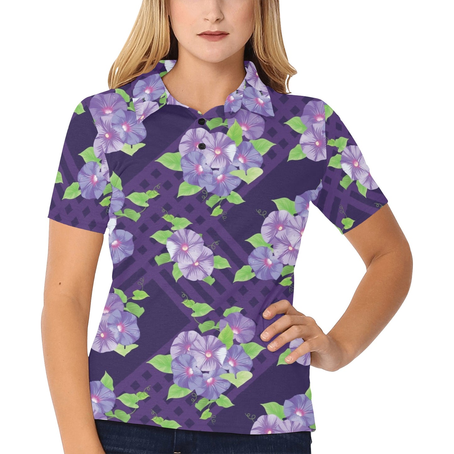 Morning Glory Pattern Print Design MG03 Women's Polo Shirt