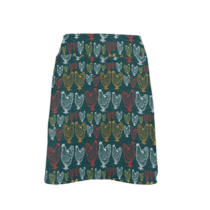 Rooster Hand Draw Design 17" Golf & Pickleball Skort with Pockets