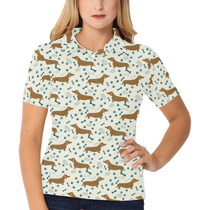 Dachshund Pattern Print Design 01 Women's Polo Shirt