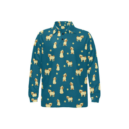 Pug Pattern Print Design A06 Long Sleeve Polo Shirt For Men's