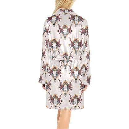 Buffalo Head Pattern Print Design 02 Women's Fleece Robe