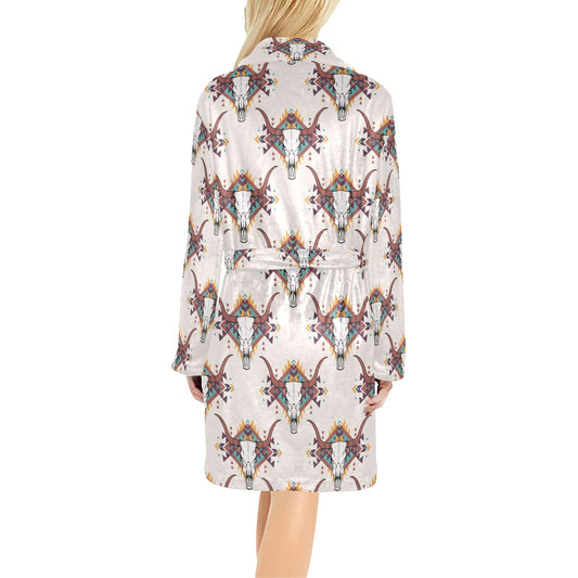 Buffalo Head Pattern Print Design 02 Women's Fleece Robe