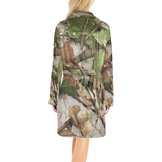 Camo Realistic Tree Forest Print Women's Fleece Robe