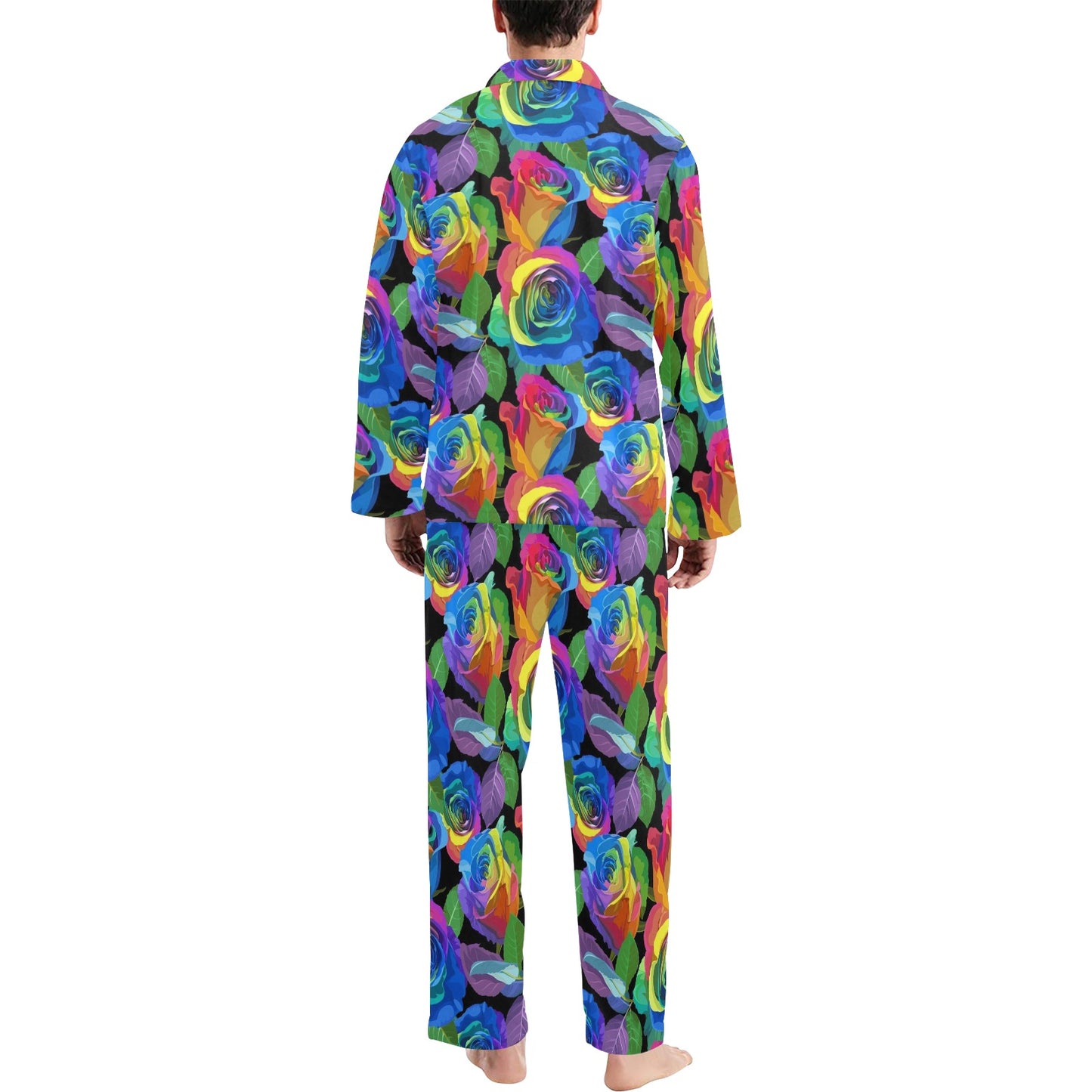 Rose Pattern Print Design RO02 Men's Long Pajama Set
