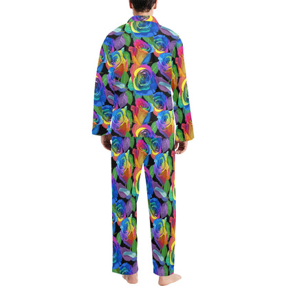 Rose Pattern Print Design RO02 Men's Long Pajama Set