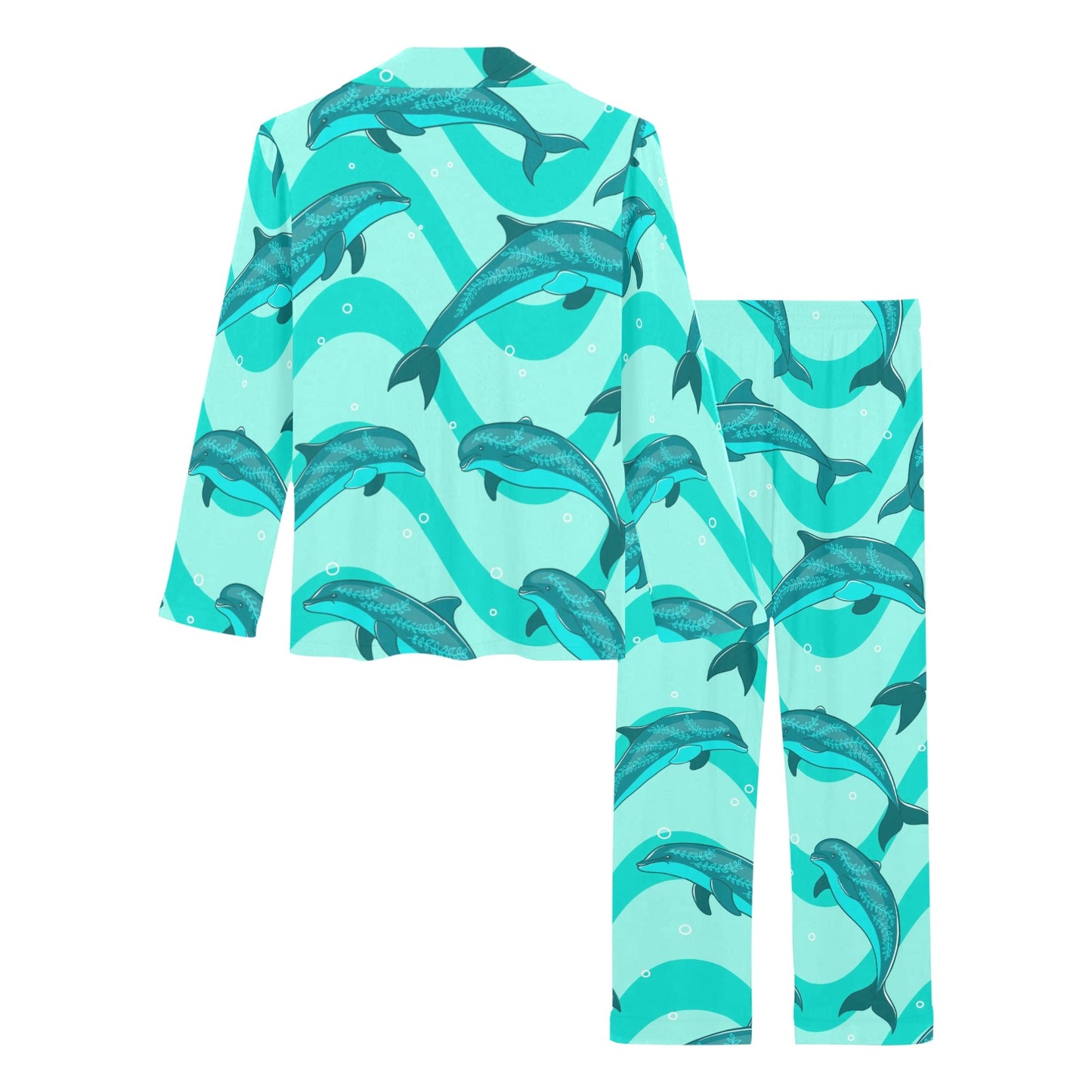 Dolphin Wave Print Women's Long Pajama Set