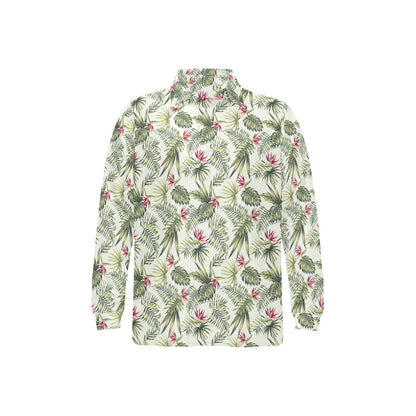 Bird Of Paradise Pattern Print Design 04 Long Sleeve Polo Shirt For Men's