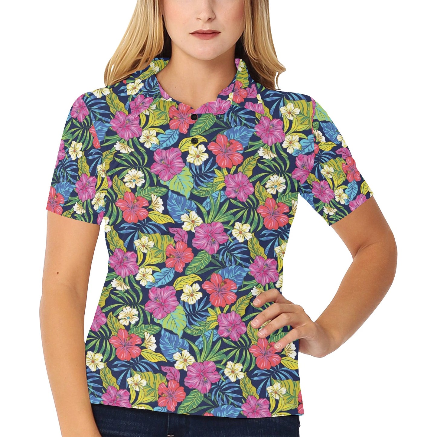 Hibiscus Print Design LKS3010 Women's Polo Shirt